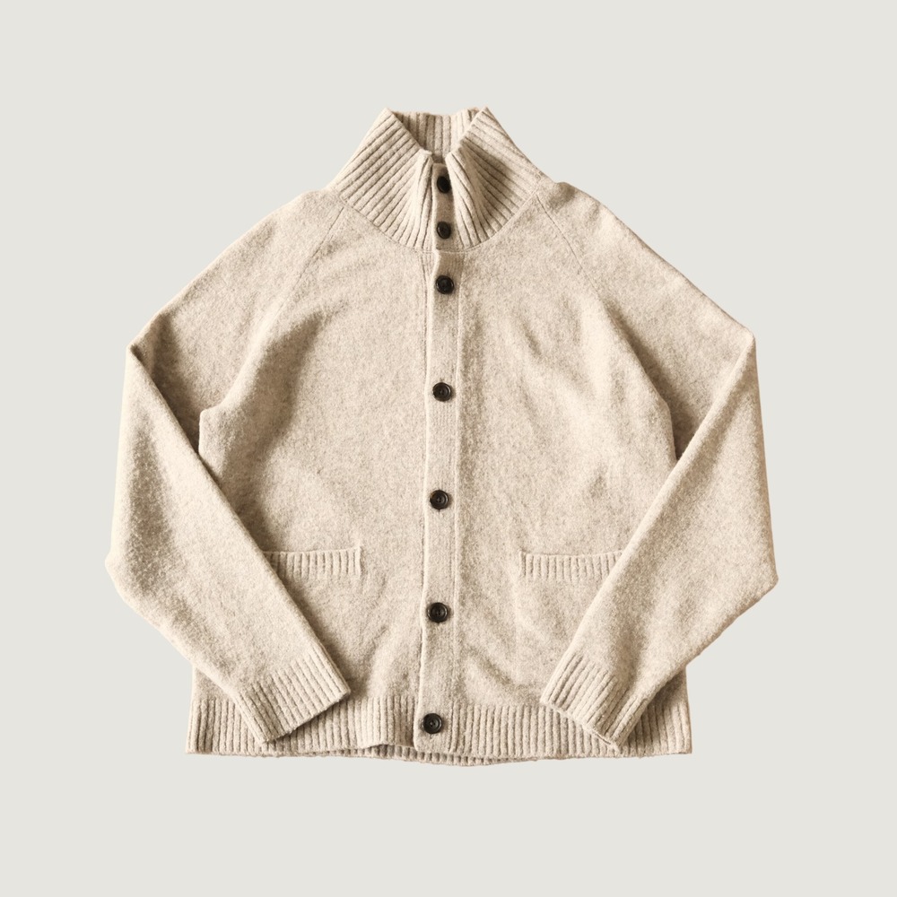 Uniqlo Cardigan Sweater Button Front Beige Wool Blend Funnel Neck Mens Size M
